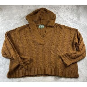 AMERICAN EAGLE Brown Chunky Cable Knit Hooded Pullover Sweater SIZE LARGE